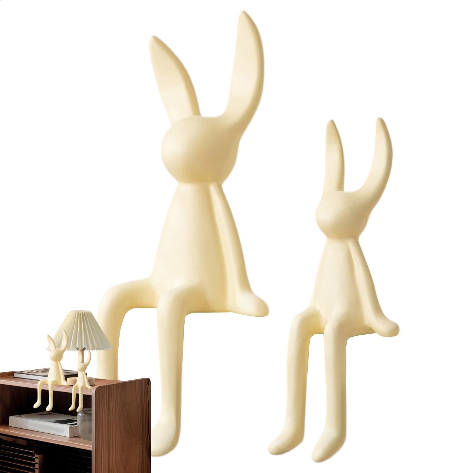 Statue lapin céramique : lot de 2 figurines pour déco de table