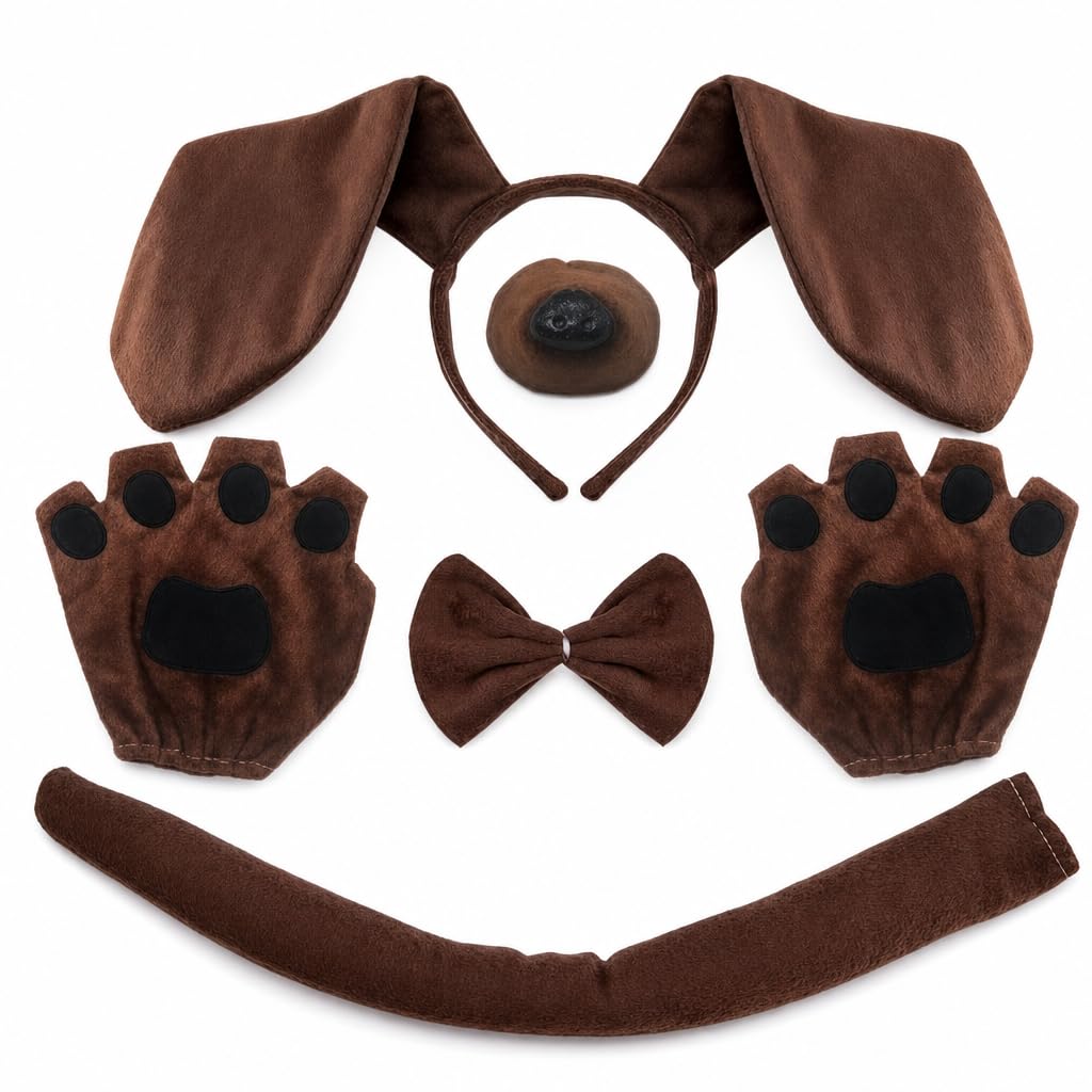 WNXBFO Dog Costume Set, Complete Canine Outfit with Headpiece and Tail, Ideal for Costume Parties and Themed Events, Includes Headpiece, Gloves and Tail Accessories