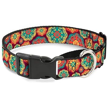 Buckle-Down Martingale Dog Collar - Boho Mandala Burgundy/Yellow/Turquoise/Orange