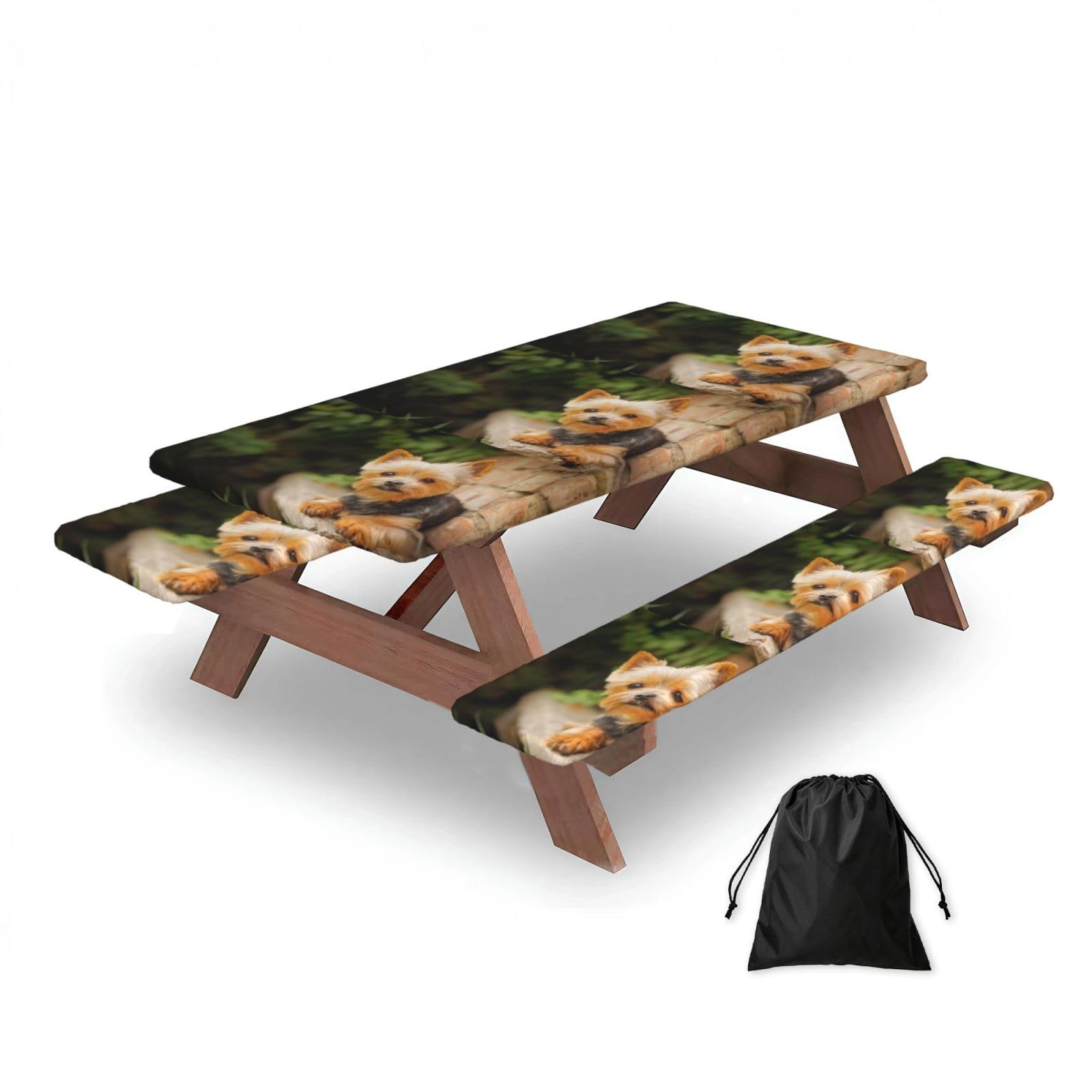 Dopklna As Picture Yorkshire Terrier Bokeh Cute Dogs Wall, Picnic Table Cover With Bench Covers -Waterproof Elastic Fitted Tablecloth For Garden Camping Patio 76X152cm
