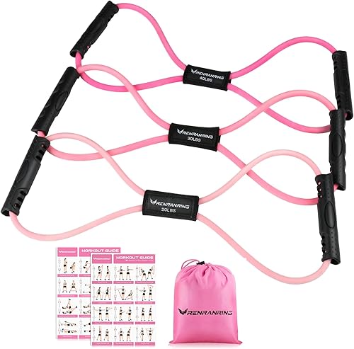 RENRANRING Figura 8 bandas de resistencia de fitness con asas - Juego de 3 bandas de tubo de ejercicio para estiramiento de brazos y hombros, cuerda