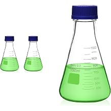 Utile 2 Pcs 1000ml Glass Erlenmeyer Flask with Blue Cap, Narrow Mouth Erlenmeyer Flasks, Borosilicate 3.3 Glass Conical Flask for Lab Experiment Chemistry Science,4016.0781.2