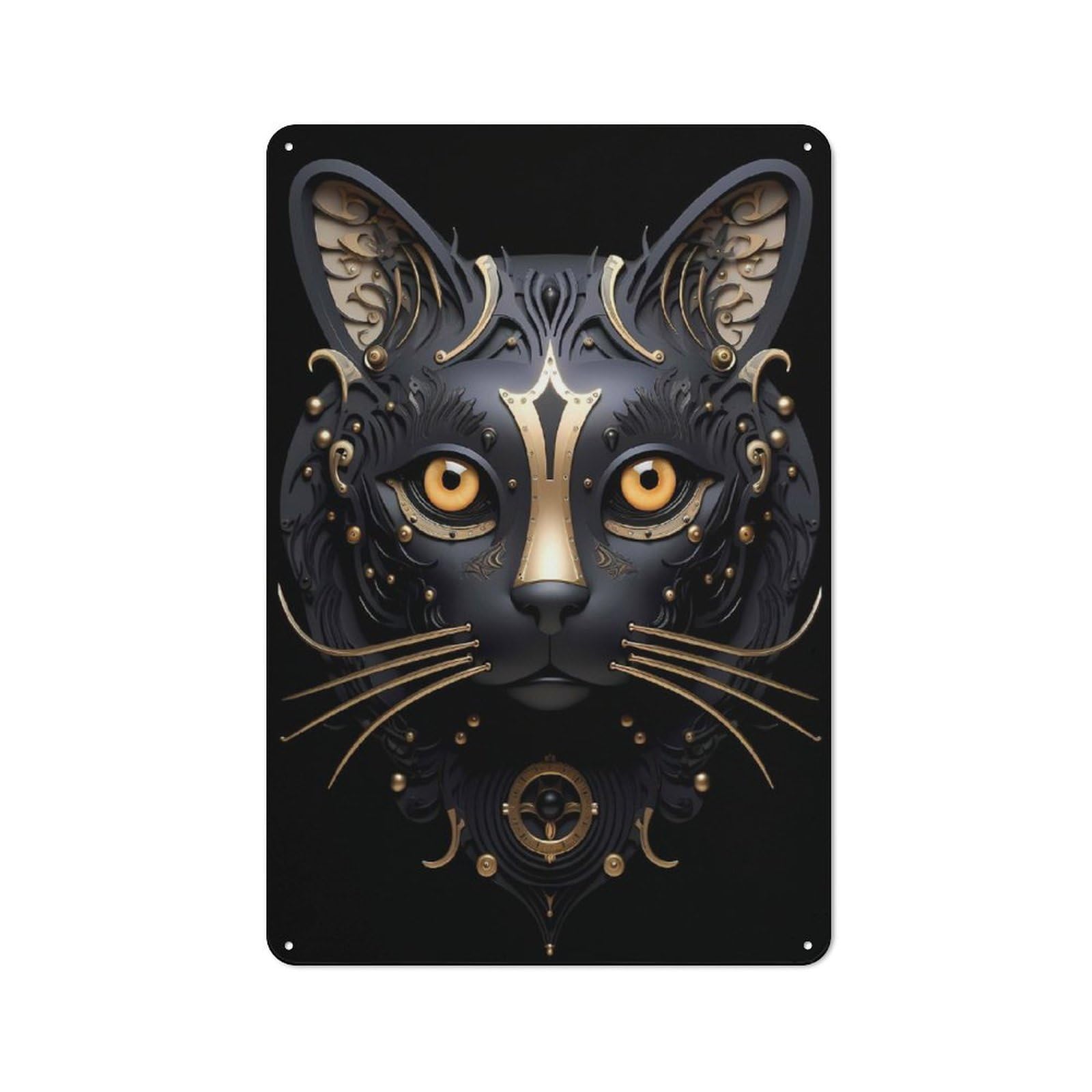 Junmoney Style-8 For Hobby Room Or Studio, Golden Egypt God Cat Rustic Tin Wall Plaque 30X20cm, For Vintage Wall Decor Fans, For Metal Sign Collectors