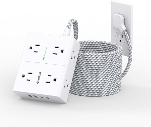 Miniatura 12 de Regleta de Protección contra Sobretensiones con Cable de 6 Pies, Cable de Extensión Plano con 8 Tomas 4 Puertos USB (2 USB C), 1080 J, Extensor de