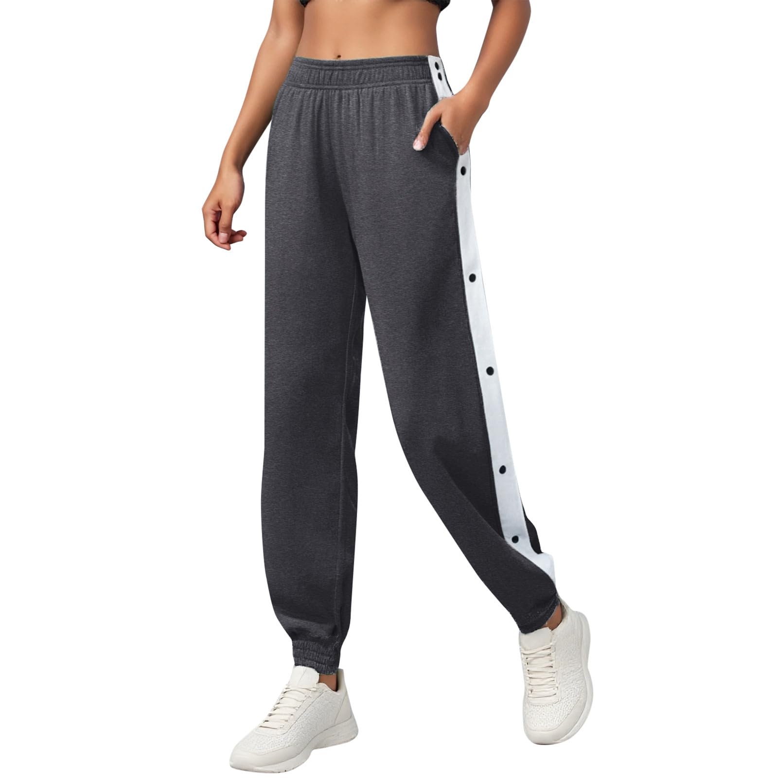 Reha Hose Damen Seitlich Zu öffnen Jogginghose Damen Lang Seitlich Zu öffnen Knopfleiste Trainingshose, Sporthose Button Fitness Sweathose Mit