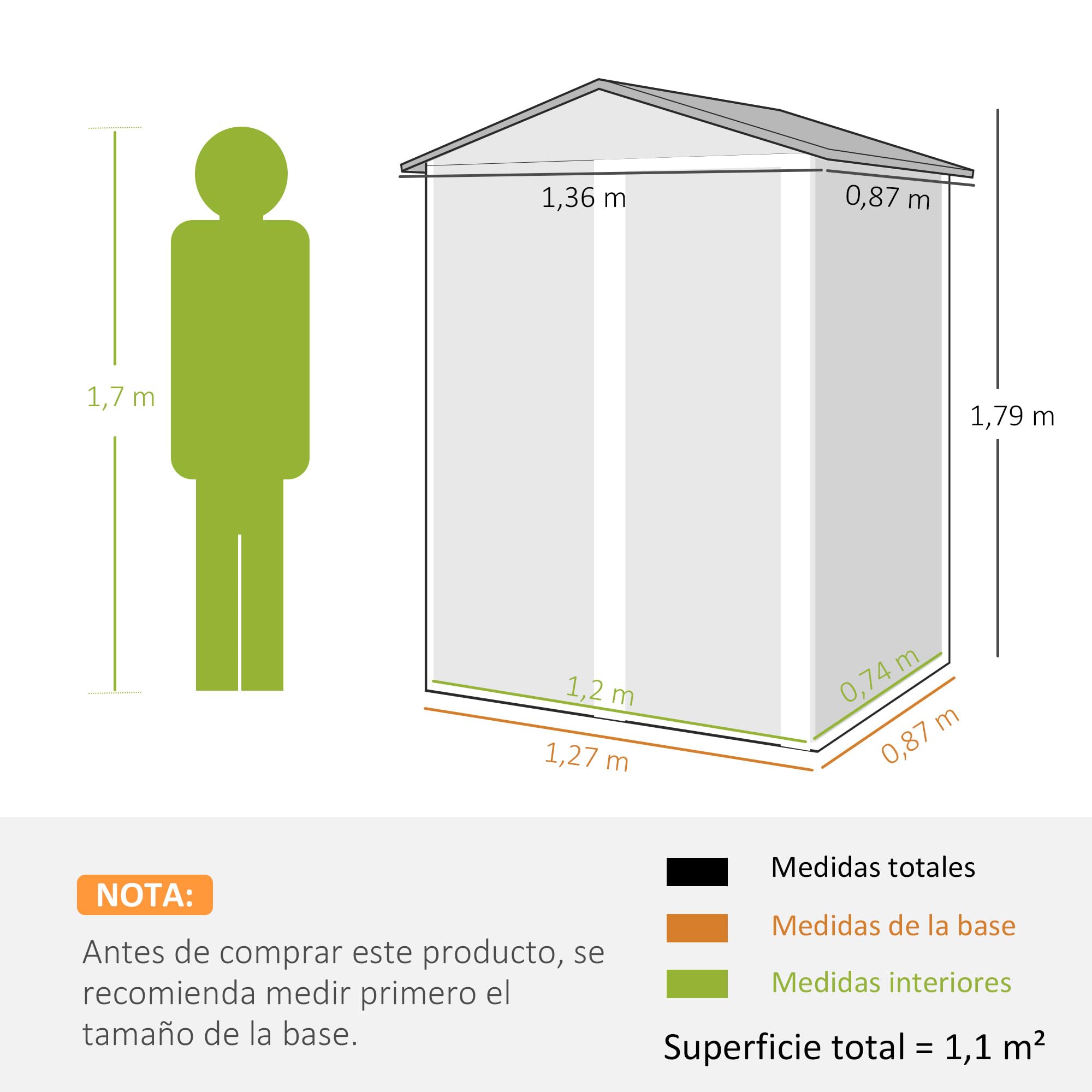 Outsunny Caseta de Jardín Exterior 1,1 m², 136x87x179 cm, Cobertizo de Jardín Exterior Metálico con Puerta Corredera, Techo Inclinado y Guantes, para Almacenaje de Herramientas, Gris Oscuro — view 7