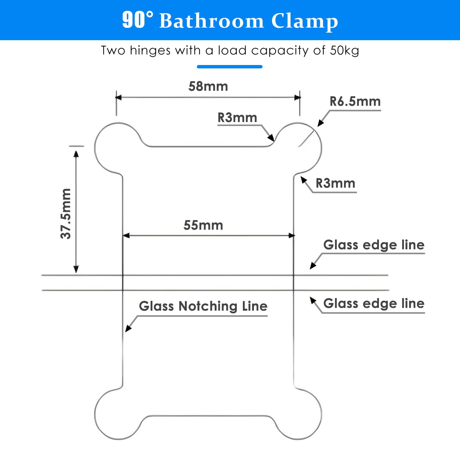 Bisagra para Puerta de Cristal, de Acero Inoxidable, 8-12 mm, Cristal Grueso de 90°, Clip de Baño de Acero Inoxidable, para Puertas de Cristal, Vitrinas, Puertas de Armario (2 unidades)