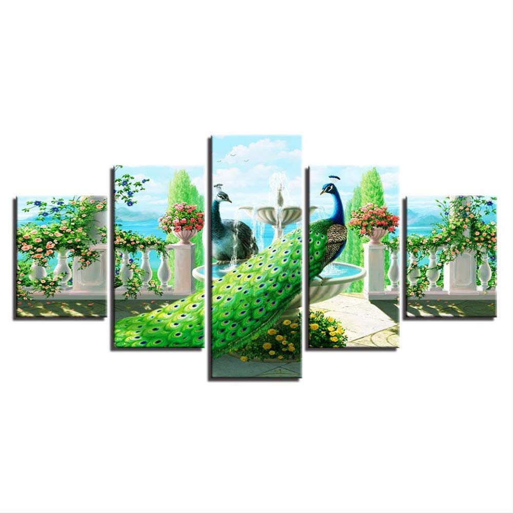 Toile murale paon déco salon contemporain pour une ambiance nature chic