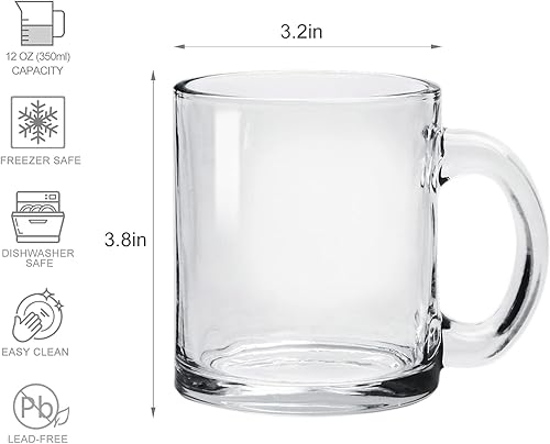 Miniatura 2 de Juego de 6 tazas de café de vidrio, tazas grandes de boca ancha para bebidas calientes (10 onzas), tazas transparentes de café con asa, sin plomo,