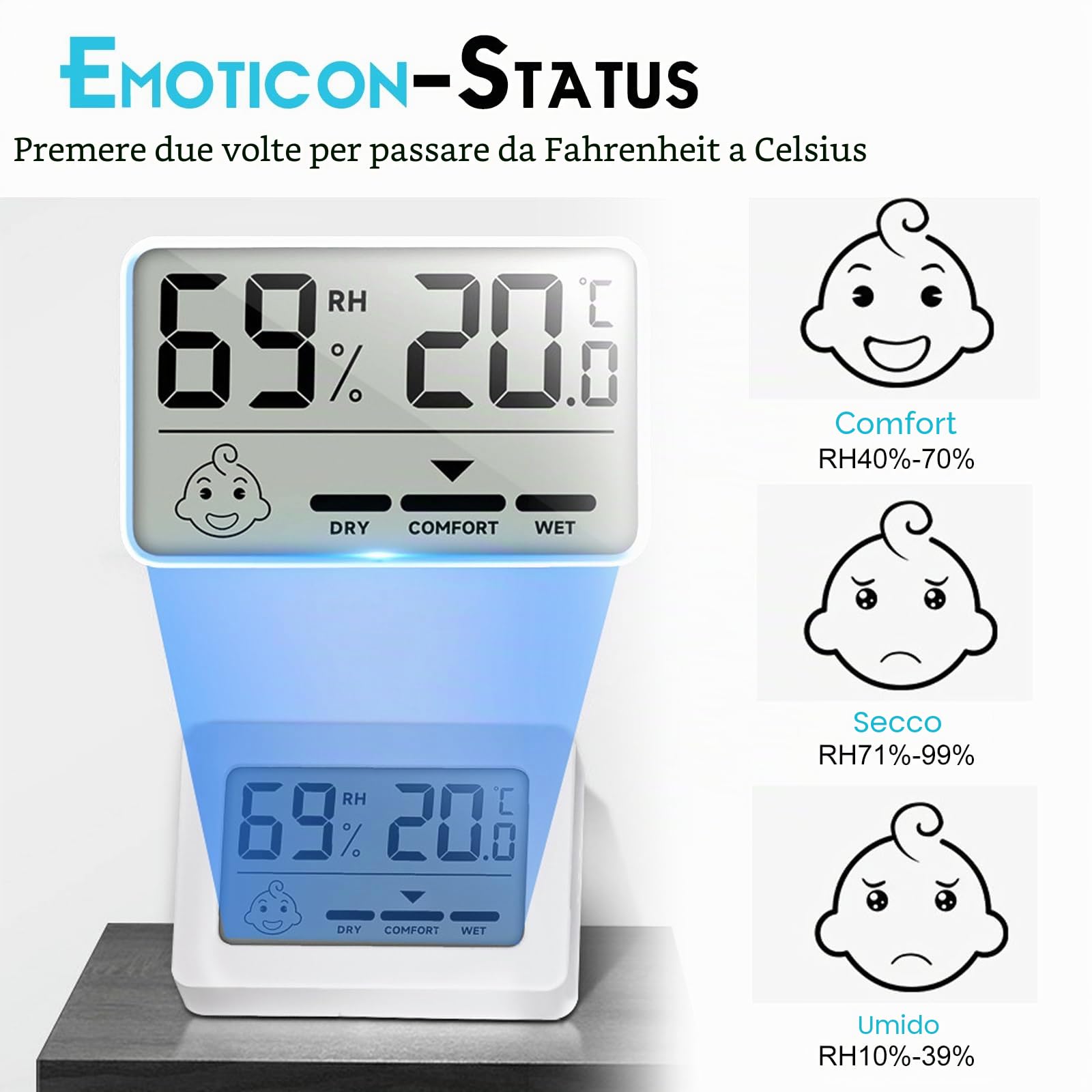 Termometro igrometro digitale per interni, 6 mini misuratore di umidità, indicatore Smiley, per camera dei bambini, soggiorno, ufficio, bianco