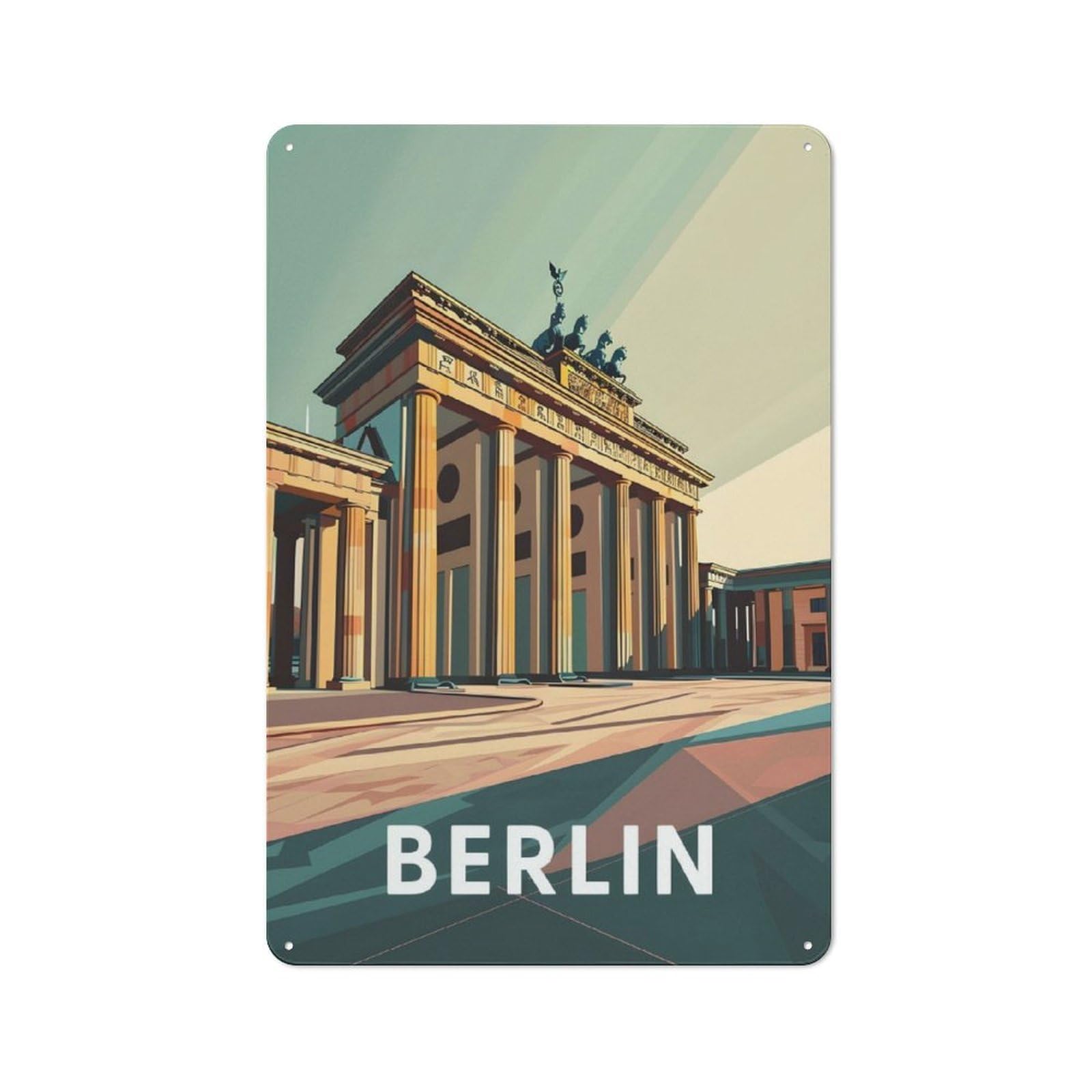 Junmoney Berlin Brandenburg Gate Vintage Printed Metal Sign 30X20cm For Bar Or Restaurant, For Restaurant Interior Fans
