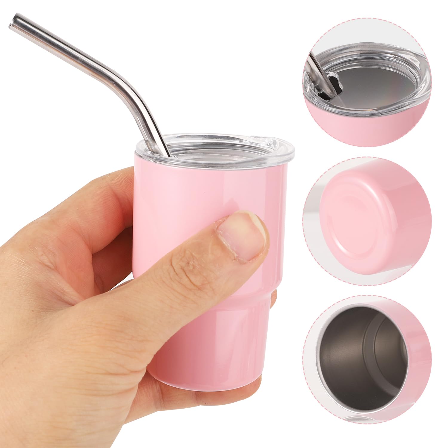 FairaH 2 pezzi mini bicchiere da shot con cannuccia, tazza da caffè da viaggio, mini bicchiere da shot da 2 once, bicchieri sottili isolati sottovuoto a , per feste, viaggi, campeggio (8
