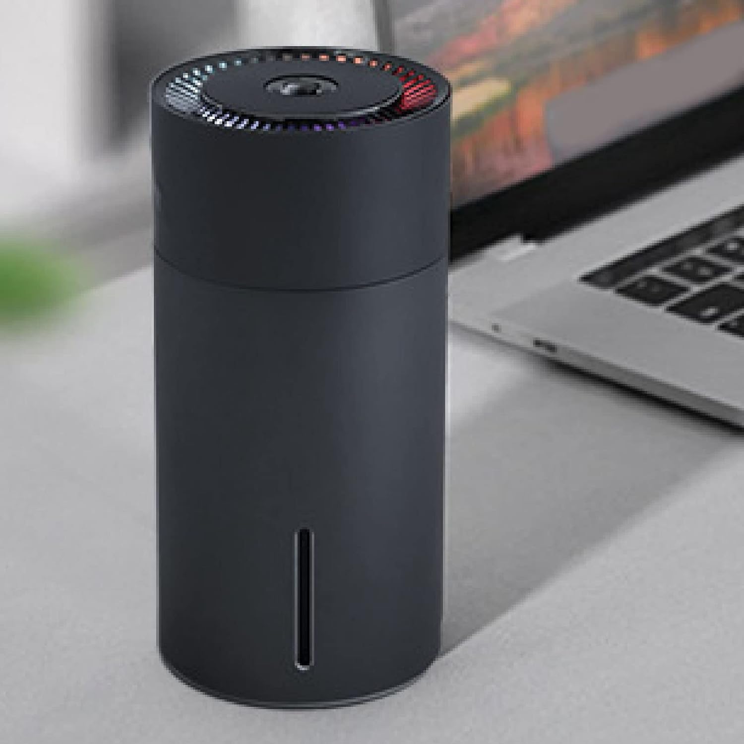 per Uso Domestico Mini Auto Fantasma Tazza Sette Colori umidificatore USB aromaterapia Aria Ricaricabile Macchina for aromaterapia in Lega di Alluminio(Black)