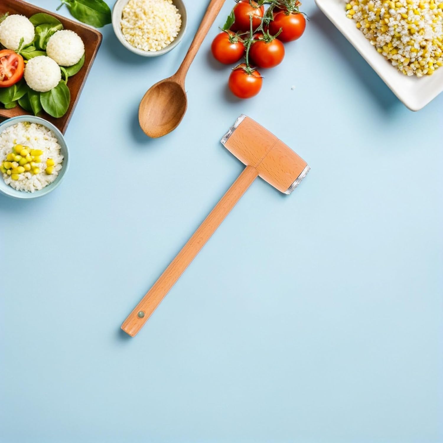 2pcs Dual-sided Meat Tenderizer Hammer Mallet, Beech Wood Kitchen Meat Mallet for Tenderizing and Flattening Beef, Chicken, and Steak, Poultry Pounder Tool for Home Cooking