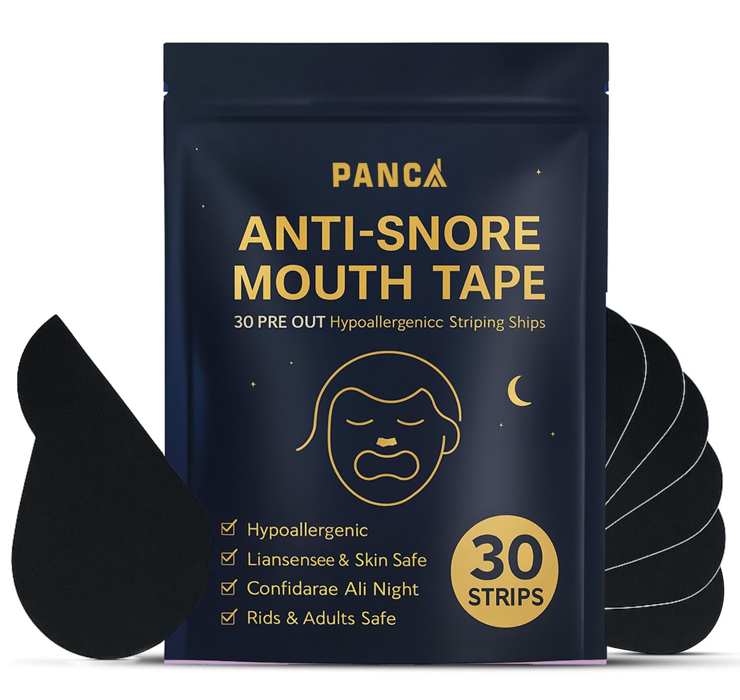 PANCA 30-Piece Hypoallergenic Sleep Mouth Strips - Anti-Snoring Mouth Tape Strips for Kids & Adults | Gentle Adhesive to Encourage Nose Breathing, Reduce Snoring (Pack of 30 Pre-Cut Strips)-image-40