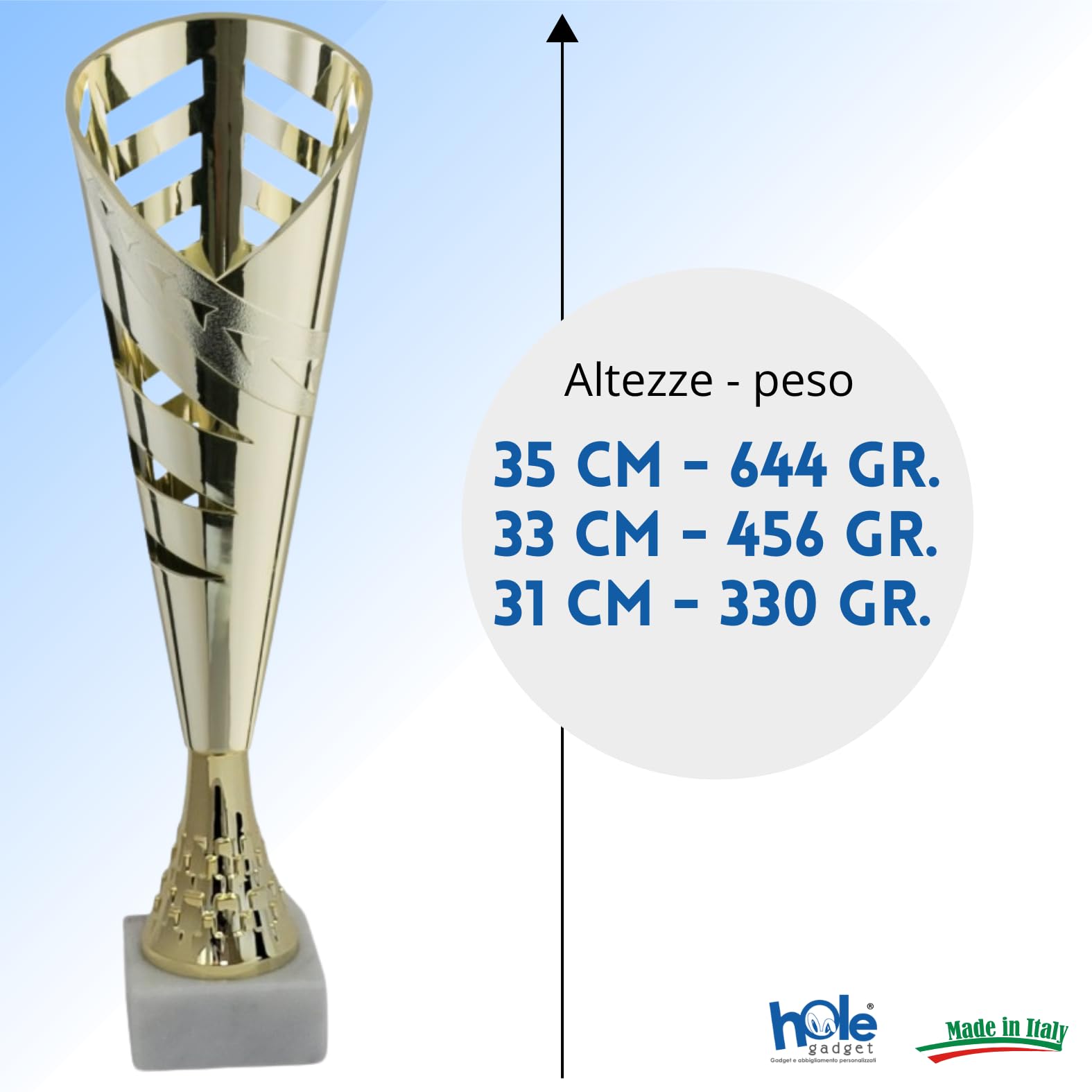 Coppa Trofeo Personalizzabile 35, 33, 31 cm Singolo o Set Tutti Gli Sport, Calcio, Calcettto, Tennis, Basket, Padel, Fantacalcio, Premiazioni cod 13.191
