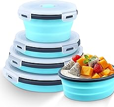 Collapsible Food Storage Containers with Lid & Air Vent, 4 Pack Round Foldable Collapsible Storage Containers Sets, Lunch Bowls for Camping, Travel, Microwave Freezer Dishwasher Safe