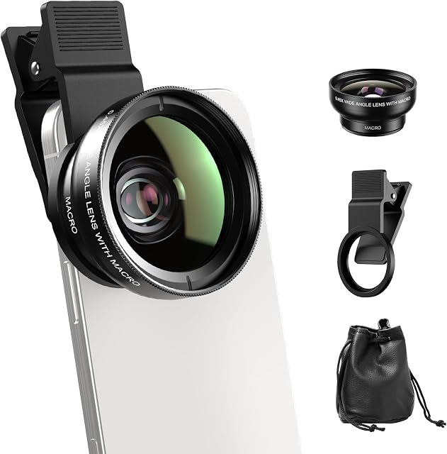 APEXEL 0.45x Angle large & 12.5X Macro Lens, Clip-On Camera Kit pour iPhone & Android – Parfait pour les selfies, les voyages et les gros plans