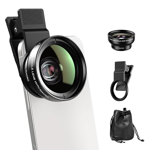 APEXEL 0.45X Wide Angle & 12.5X Macro Lens Kit for Phone, 2-in-1 Clip-On