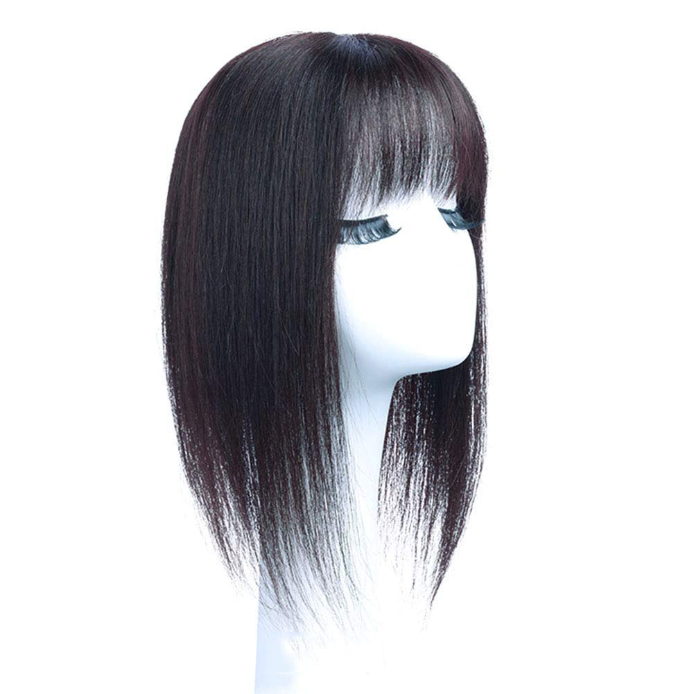 LesafeV Real Human Hair Topper 11x11cm Straight One Piece Clip in Head Top Closure With Thick Blunt Bangs (35cm Black)