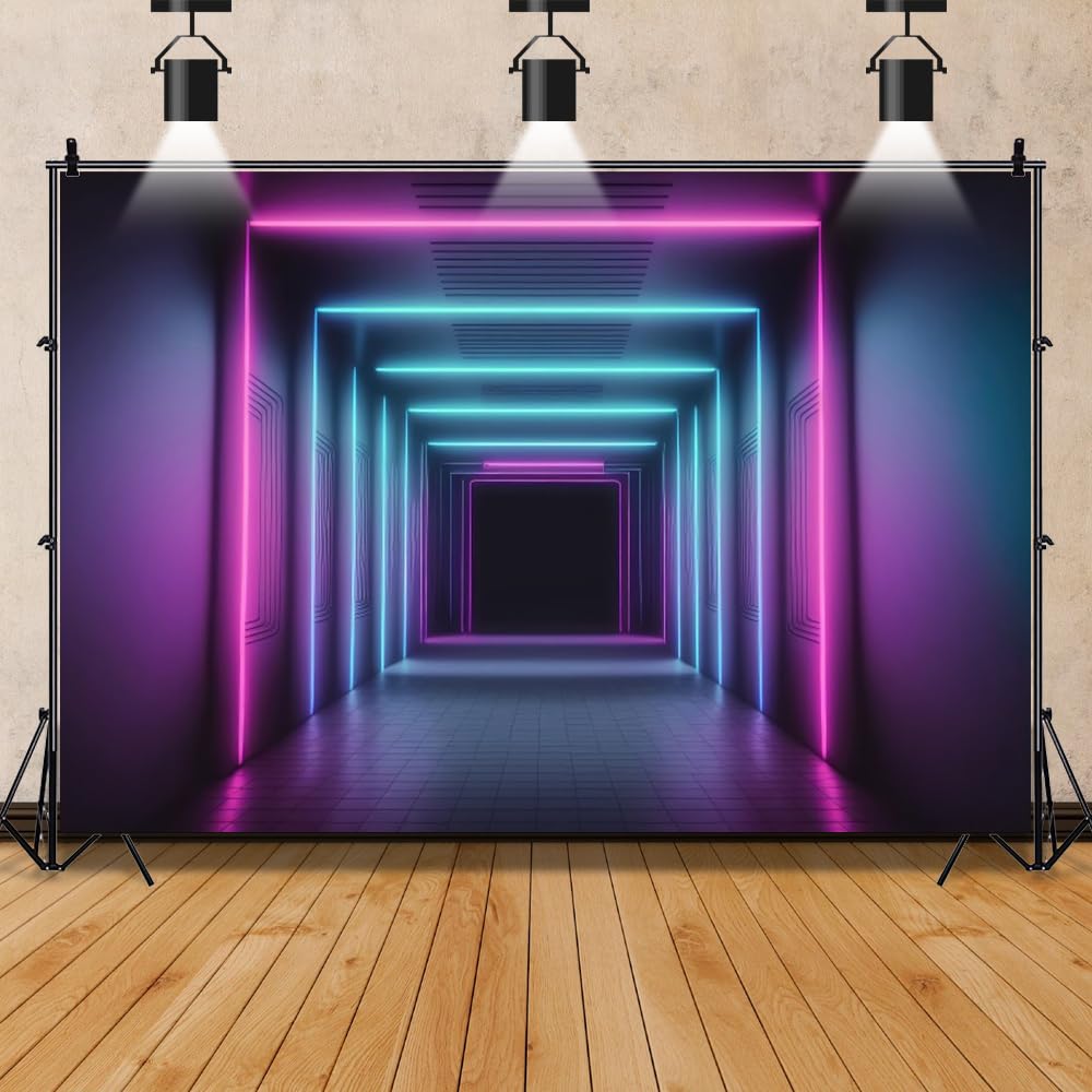 Leowefowa 10x8ft Vinyl Glow Corridor Photo Backdrop Blue Neon Photography Background Let's Glow Crazy Theme Birthday Party Decoration Backdrop Hip Pop