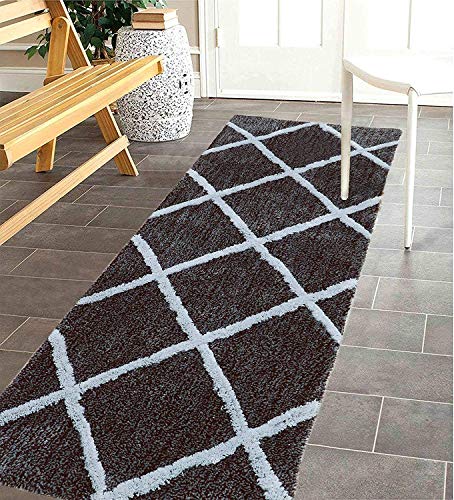 Image of THE HOME TALK Modern Polyester Area Rugs | Carpets for Living Room, Kitchen, Kid's Room, Bedroom | Microfiber Polyester Rugs | Shaggy Floor Carpet | Anti Skid Store (Brown & Grey, 50 x 150 cm)