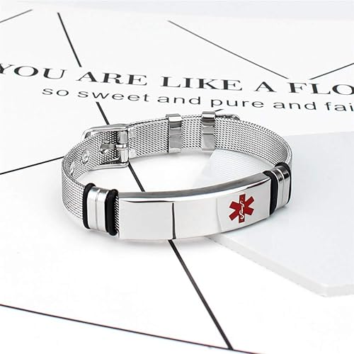 Miniatura 2 de Juego de pulseras y collares personalizados de alerta médica de acero inoxidable para mujeres y hombres, identificación médica, brazalete y collar