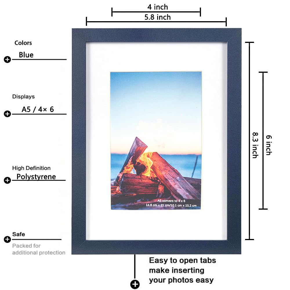 Navy Blue Wooden A5 Picture Frame Set of 4, Freestanding and Wall Mountable, A5-4P - Image 3