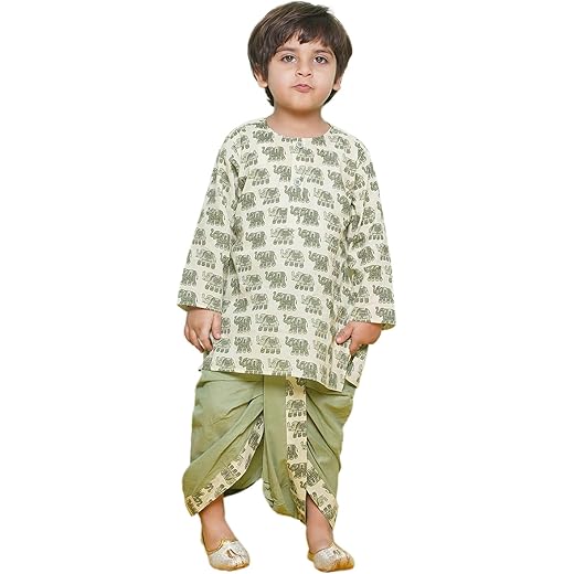 Kids Animal Print Cotton Dhoti Kurta Set