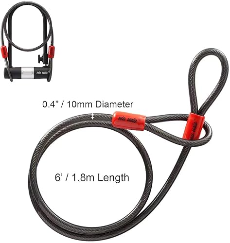 Miniatura 3 de Candado en U para bicicleta con cable  Via Velo Heavy Duty Anti-Theft Bicycle U Lock Vendido seguro plata 0.591 in grillete interior Dim 9 x 4.5