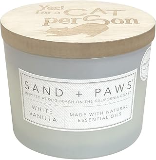 Sand + Paws Scented Candle - White Vanilla - Additional Scents and Sizes –Luxurious Air Freshening Jar Candles Neutralize pet Odors and Enhance Home décor – 100% Cotton Lead-Free Wicks - 12 oz
