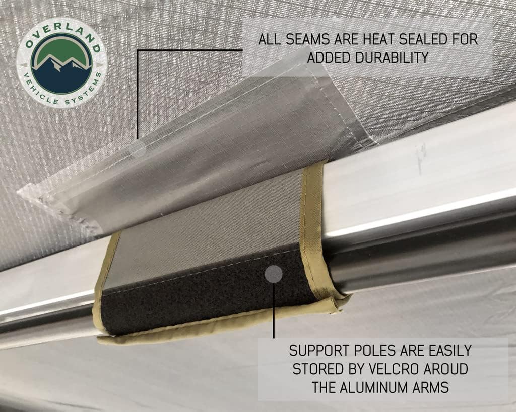 Overland Vehicle Systems HD Nomadic Awning 270 Driver Side - Dark Gray Cover with 1000G PVC Black Travel Cover Universal Fitment - Mounting Brackets Included