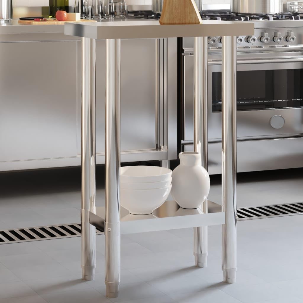 Stainless Steel Kitchen Prep Work Table, Commercial Food Service Station with Bottom Shelf and Adjustable Feet, 21.7 x 11.8 x 33.5 Inches