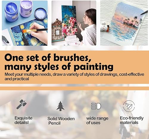 Miniatura 7 de Artist Paint Brush Set of 17- Nylon Hair and 12 Different Sizes for Acrylic, Oil, Watercolor and Gouache Painting, 17pcs Paint Brushes with Extra