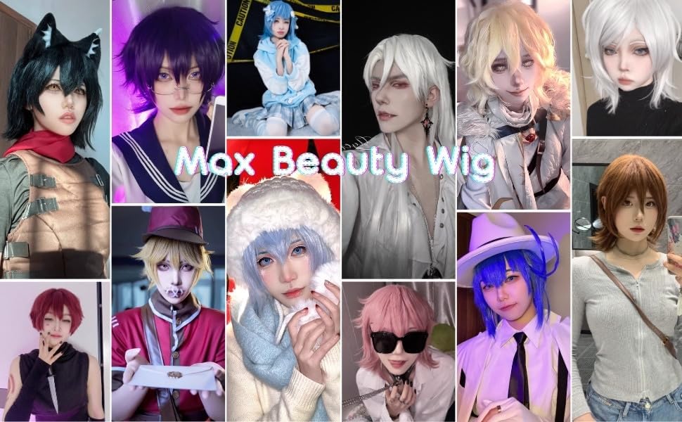 Max Beauty Unisex Short Taupe Cosplay Wigs With Bangs+ Free Cap, Man Woman Fluffy Heat Resistant Wig Hair for Daily Party Halloween image 5