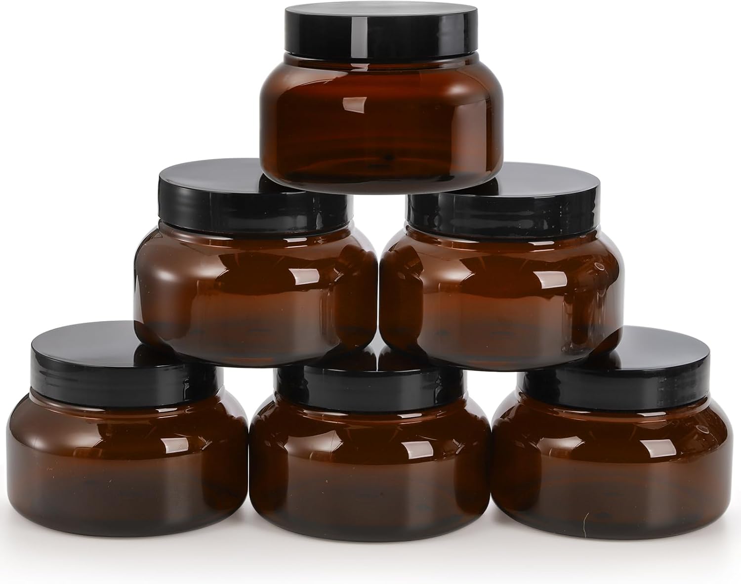 Yarlung 16 Pack 8 Oz Plastic Containers with Lids, Brown Body Butter Containers Empty Refillable, Amber Body Scrub Jars Round Low Profile Samples Jars for Lotion, Sugar Scrub, Cream