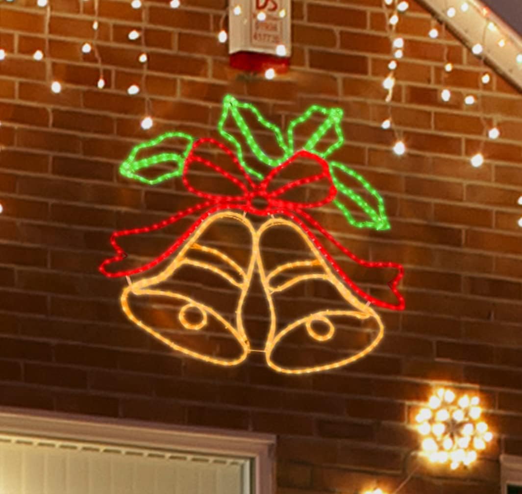 LAMPHOME [Large 33"x31" Animation 438 LED Bell Neon Motif Super-Bright Multi LEDs Outdoor Christmas Decoration with 11 Functions and Timer Waterproof for Outdoor Home Party Wall Hanging Holiday