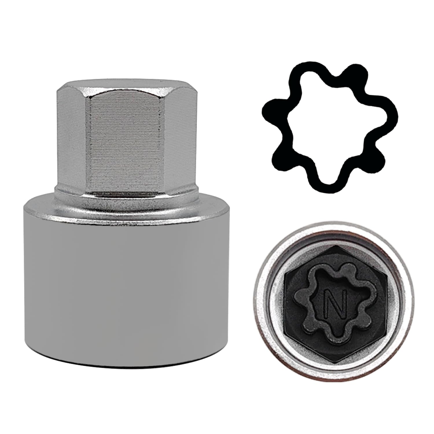 JEUCLEL N Wheel Locking Nut Key Compatible with Audi Series, (Socket OD 27mm - ID 25mm), Wheel Lock Nut Socket Adapter, Wheel Anti-Theft Lug Nut
