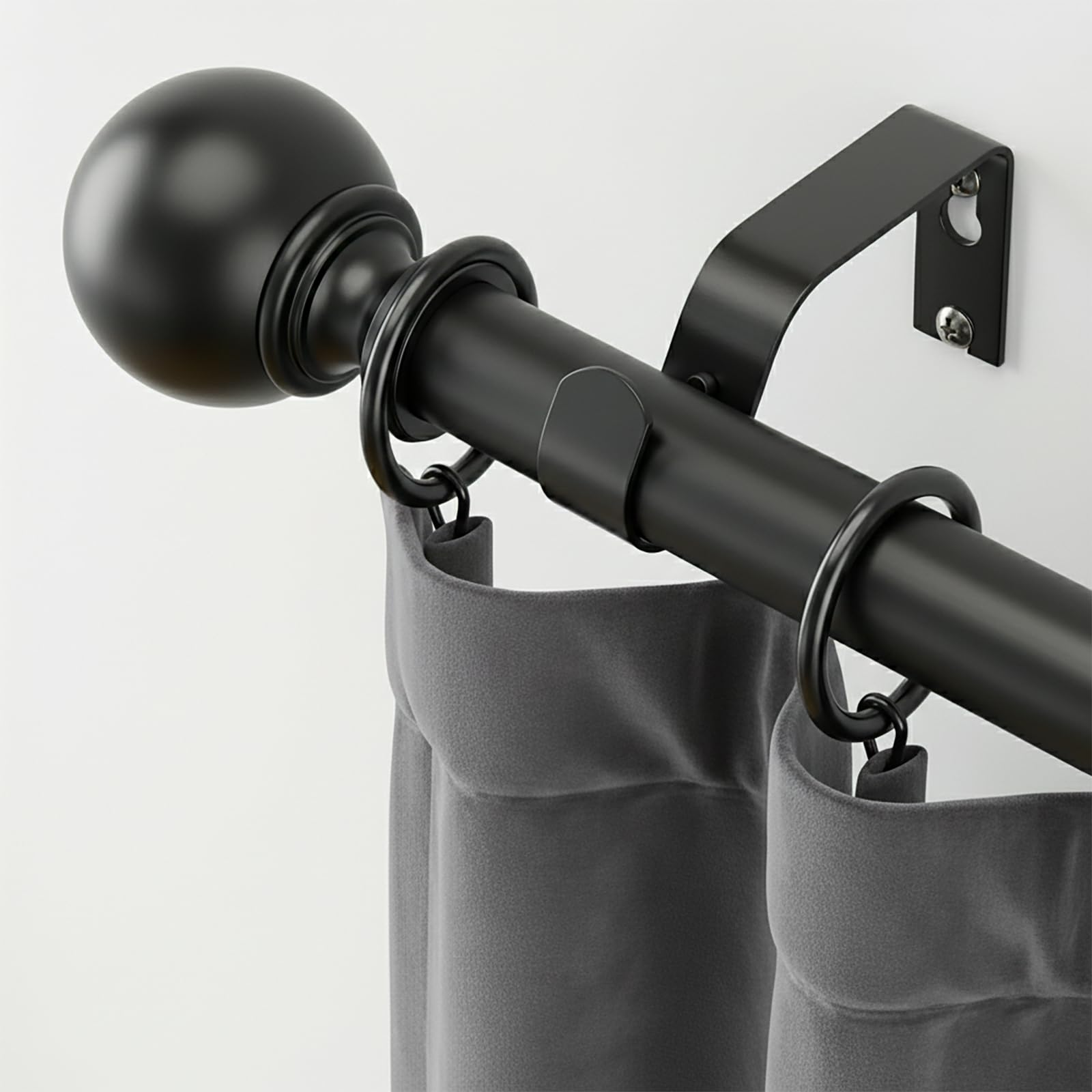Jialexin Black Curtain Pole 40-116Cm, Matte Rail With Classic Ball Finials, 25Mm Heavy Duty Metal Pole For Bedroom & Office (16-46 Inch)