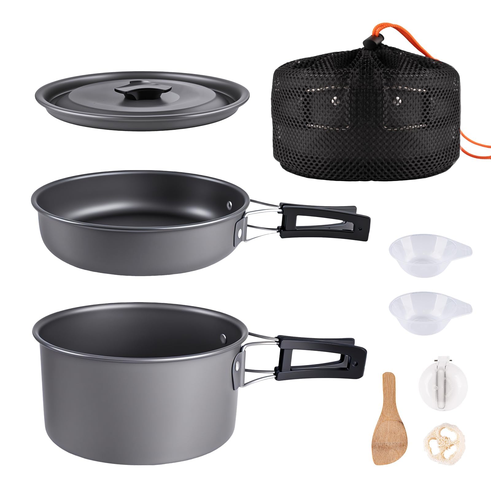 Camping Cookware with Pot Pan Kettle Cutlery Tableware 1-2 People