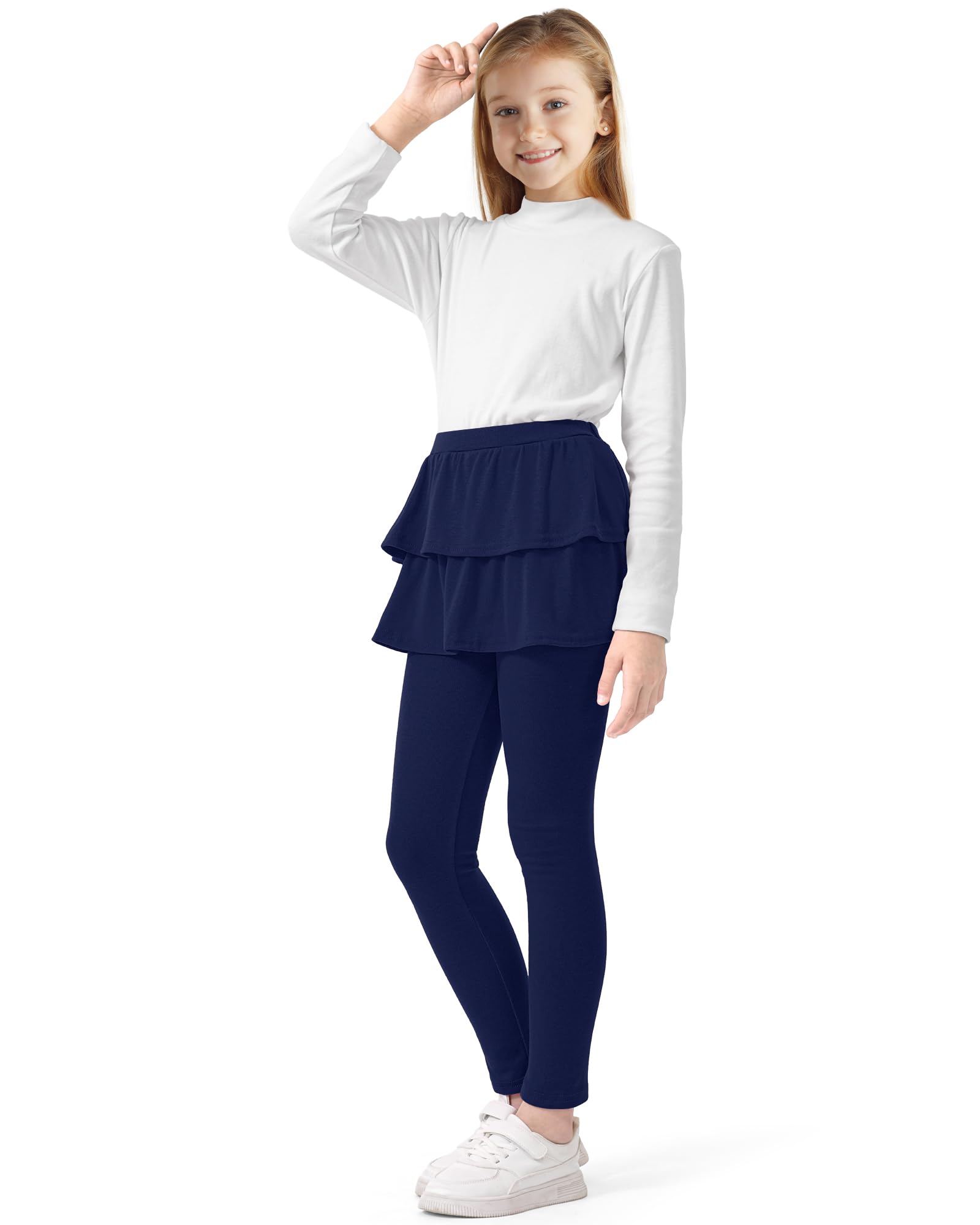 Somaibo Leggings da ragazza con gonne, uniforme scolastica, atletica, elasticizzati, tutù, pantaloni caldi con volant, confezione da 2