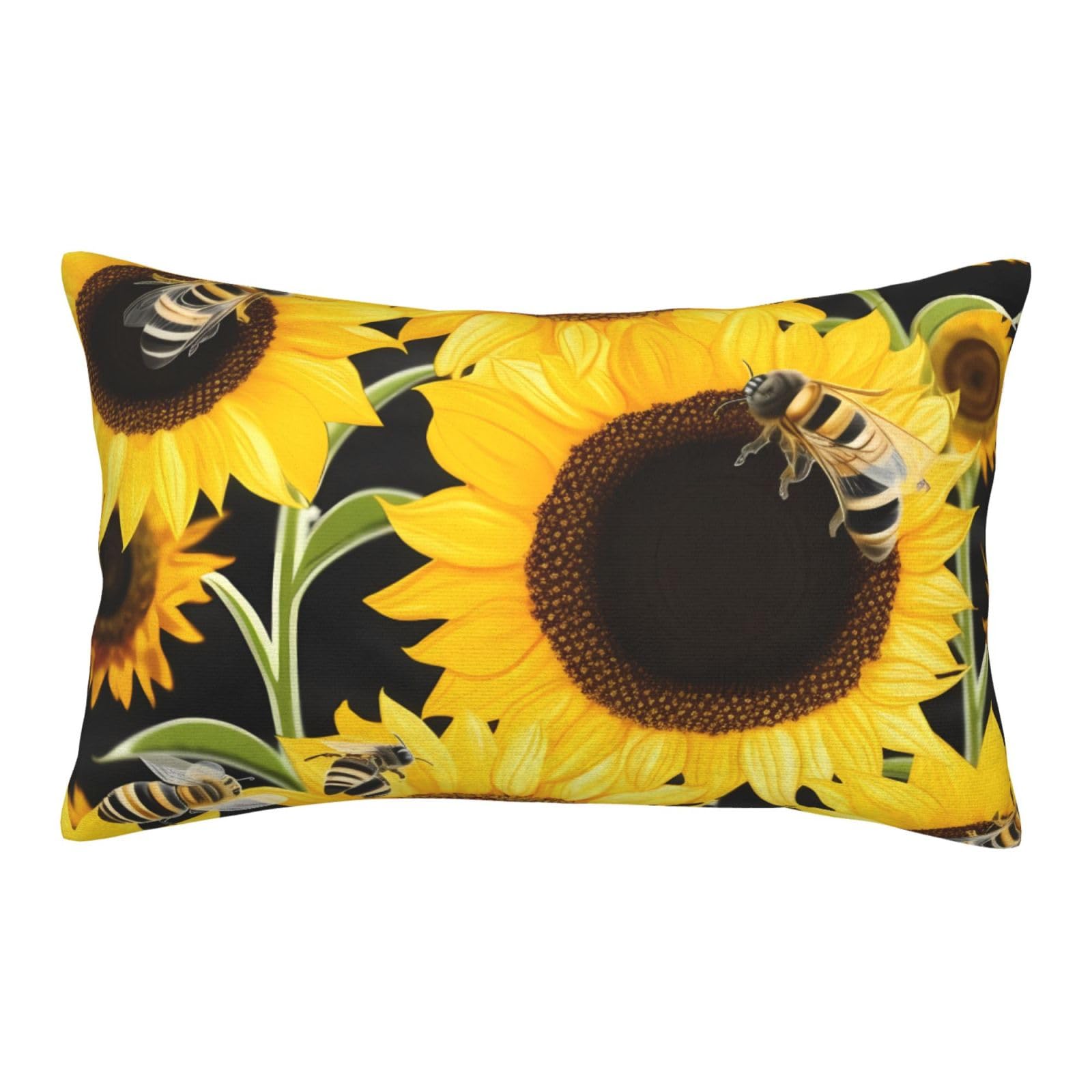 Velvet Pillowcases 16"x24" Ultra Soft Breathable Pillow Cases, Luxury Fuzzy Throw Pillow Covers with Zipper, Sunflower Bees Pillow Shams All Seasons Decorative Cushion Cases for Couch