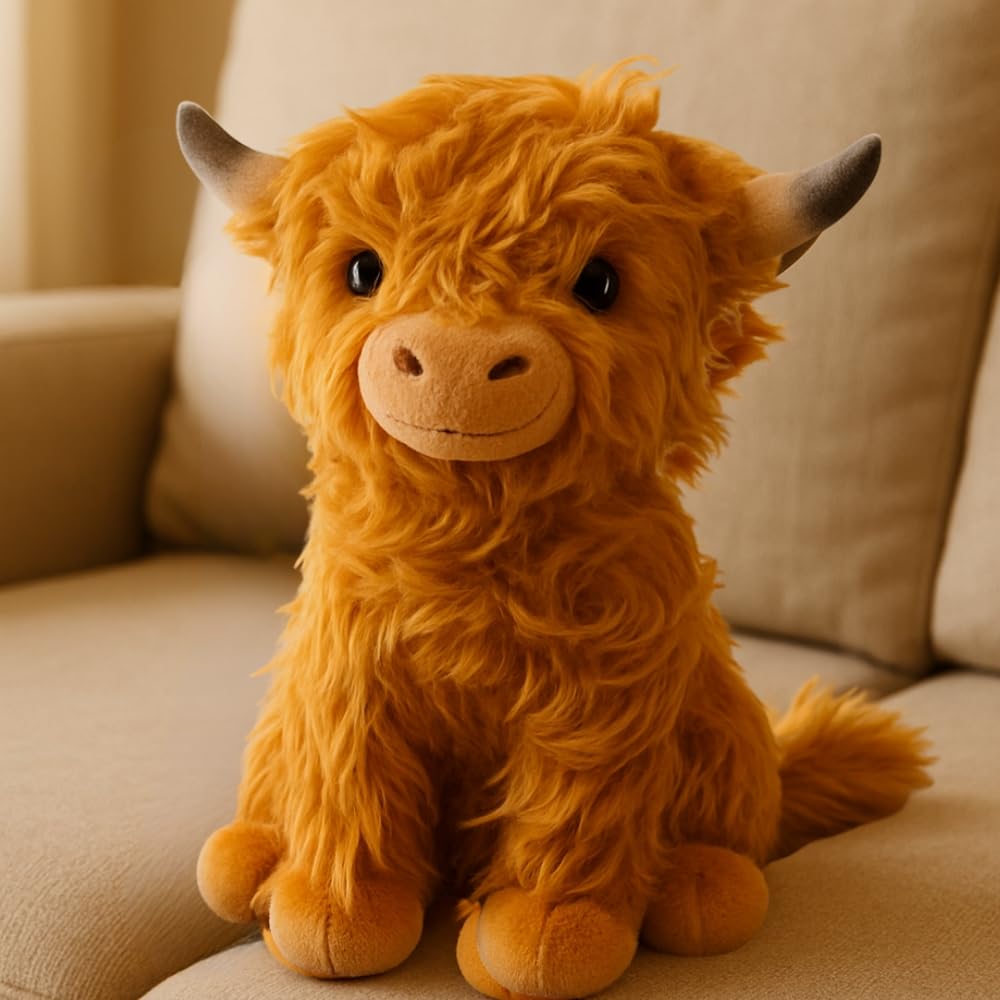 Highland Cow Plush Toy, Soft & Cuddly Highland Cow Teddy, Cute Stuffed Animal for Kids & Adults, Fluffy Farm Animal Plushie - Image 4