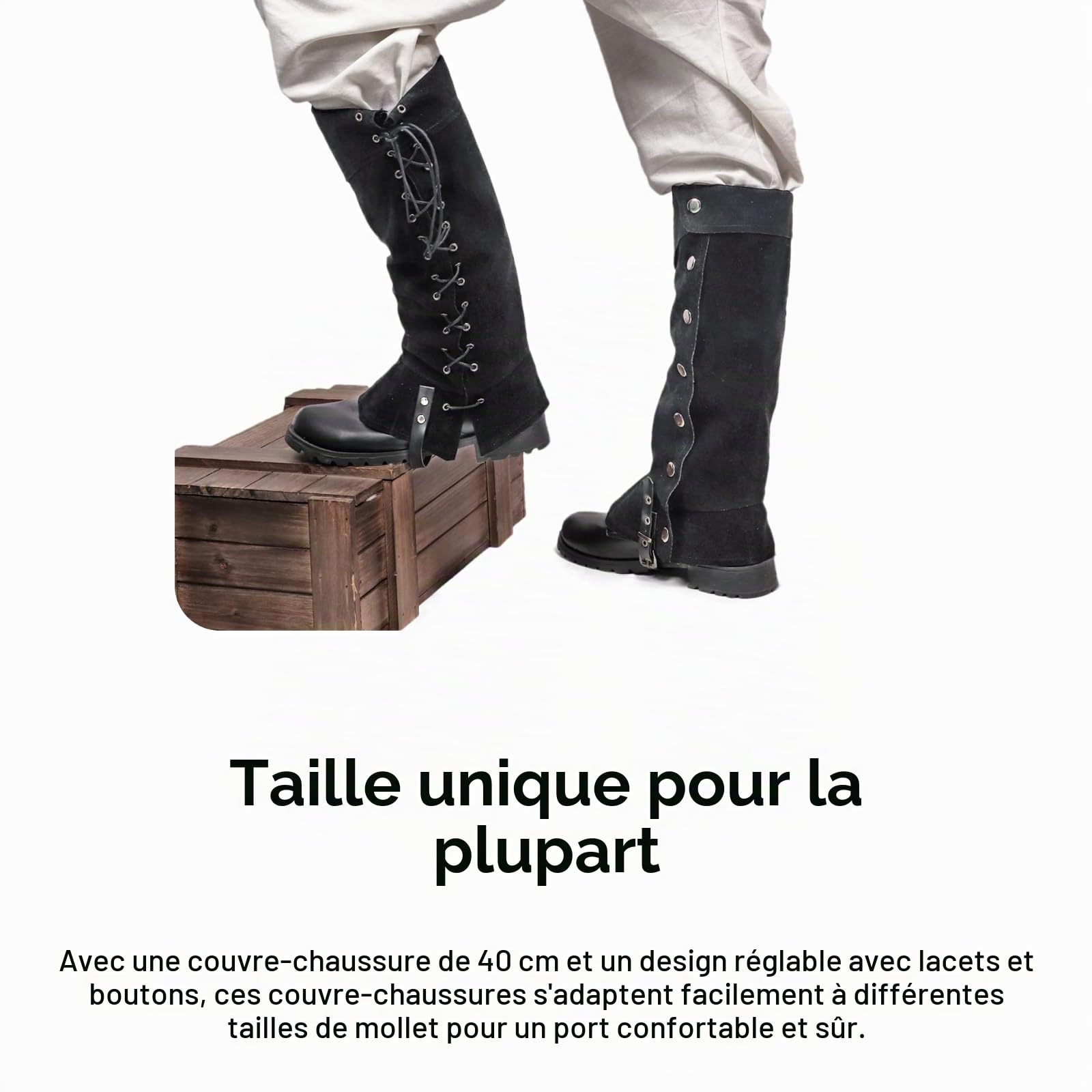 F Fityle Hommes Halloween Pirate Bottes en Givré Pirate Botte Tops Chaussures Couverture Deluxe Rétro Costume Médiéval, Couvre-Bottes De Cosplay pour Soirée à Thème, Convient à Plupart Hommes, Noir