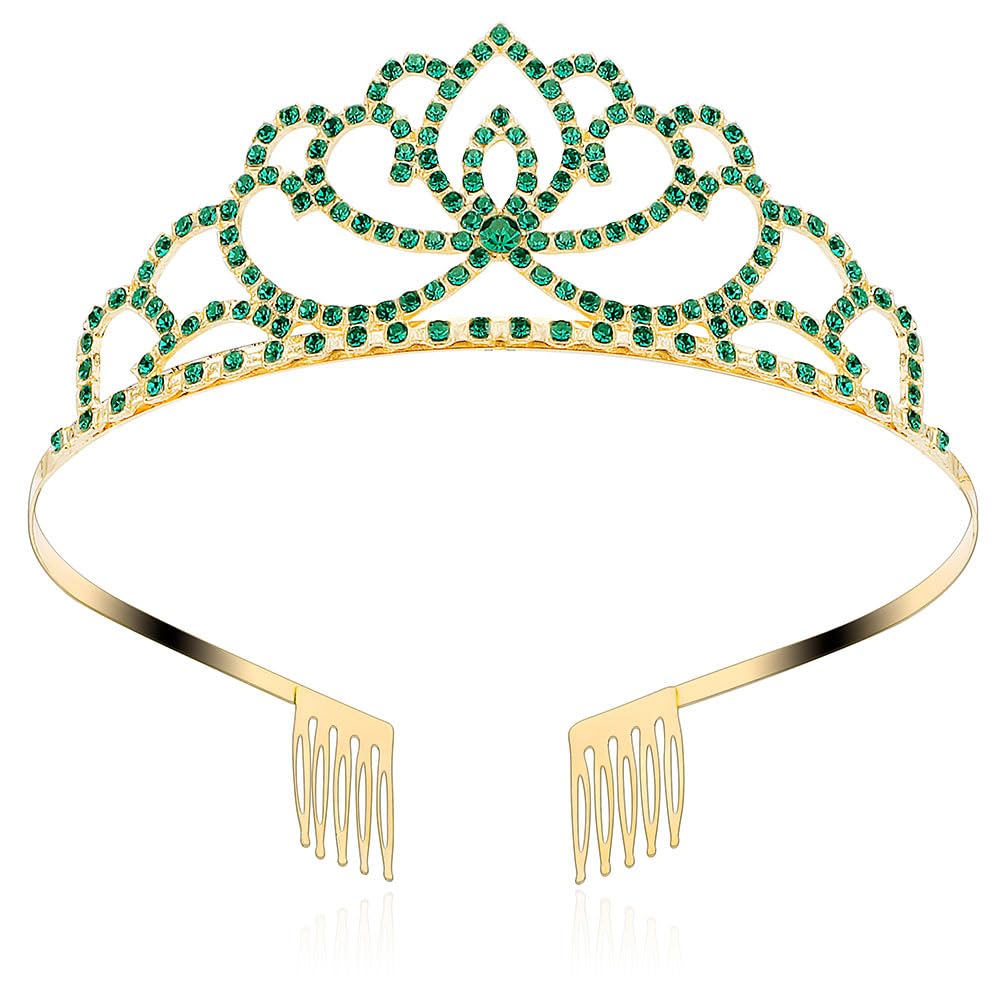 Elegant Green and Gold Tiara, high quality crystals Emerald Green Crystal Tiara Set, Baroque Gold Leaf Necklace  main image 2