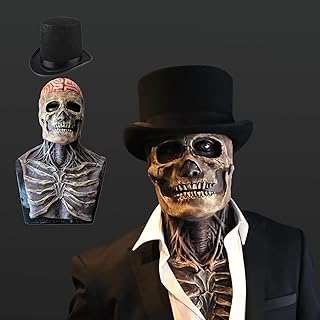HLJS Halloween Maske Totenkopf Maske mit Beweglichem Kiefer, Gruselige Vollkopf 3D Skelett Maske aus NatüRlich Latex Hallo...