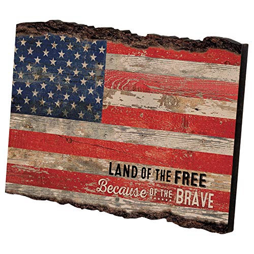 P. Graham Dunn Patriotic American Flag Land Of The Free Distressed 4 X 6 Wood Bark Edge Design Sign #TOP2