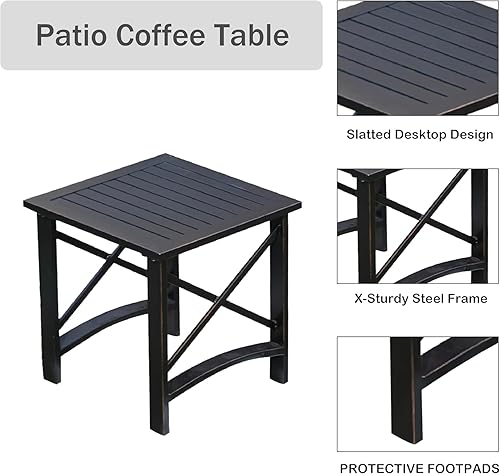 Miniatura 5 de LOKATSE HOME Juego de 3 sillas con cojín y mesa auxiliar lateral, diseño moderno de metal, muebles de exterior, color azul