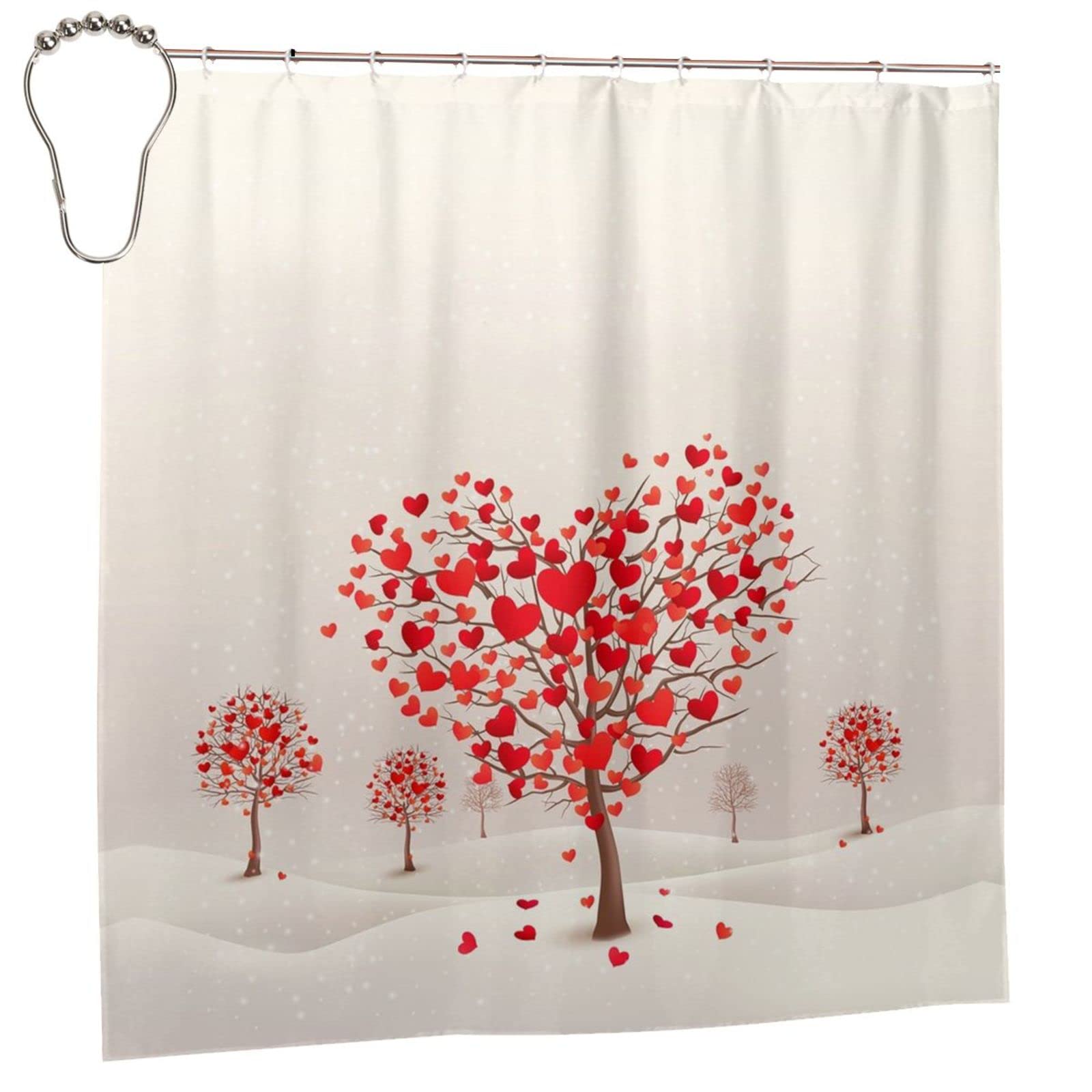 Herzförmiger Baum-Duschvorhang, wasserdicht, Badezimmer-Duschvorhänge, Polyester, Badewannen-Vorhang, WC-Duschvorhang, 183 x 183 cm