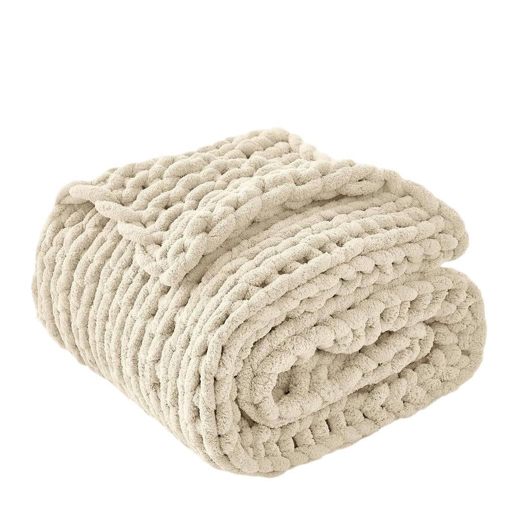 GDJGNUDK Chunky Knit Blanket Throw, Soft Chenille Yarn Throw Blanket, Handmade Thick Cable Knit Crochet Blanket, Chunky Knit Blanket, for Couch Sofa bed home Decor(130 * 160CM)